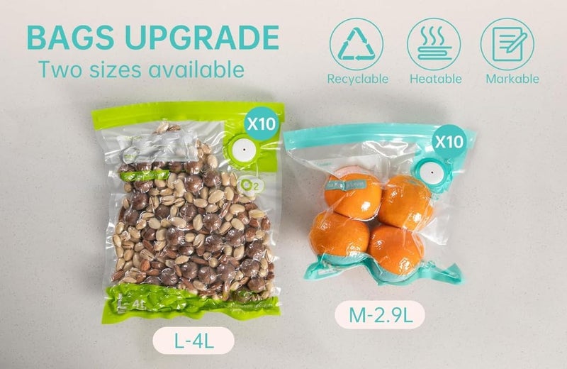 thetchry Vacuum Sealer Bags for Food, 20 PCS Reusable Sous Vide Bags BPA Free, Vacuum Zipper Bag with Universal Air Valve,2 Sizes Food Storage Bag for Meal Prep. - Image 3